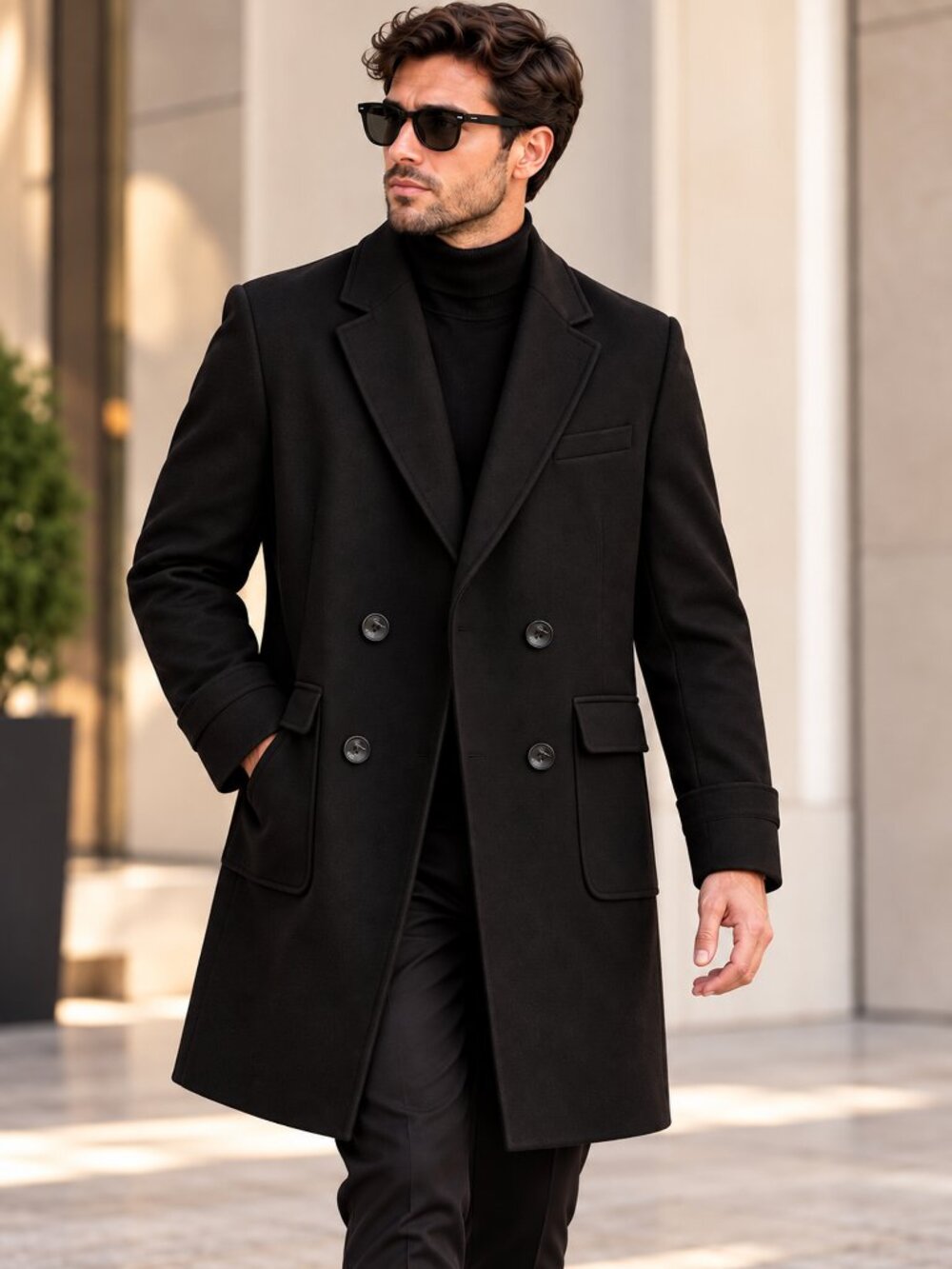 Kenzo Jeans Men’s Black Slim Double Breasted Coat L NWOT
